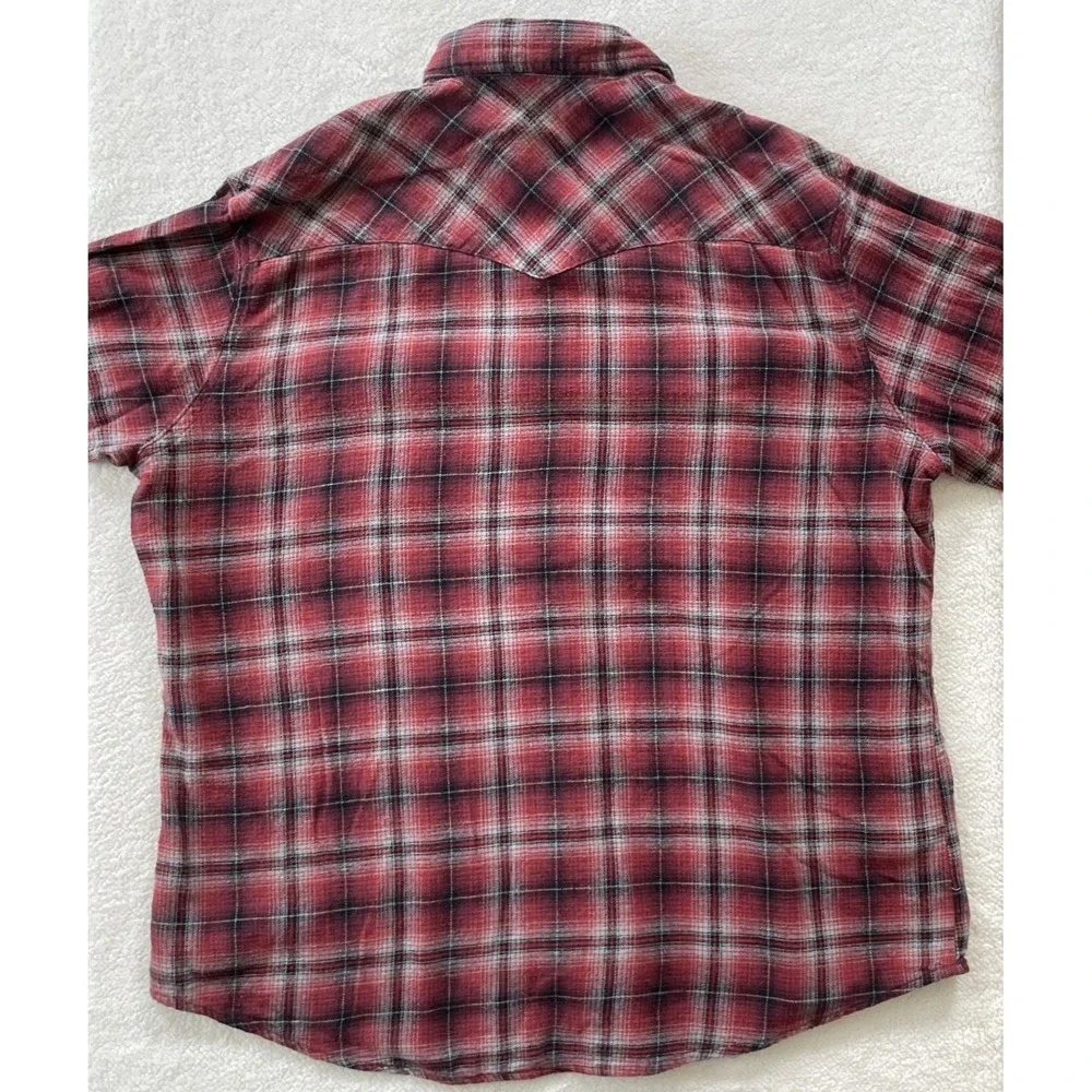 90s Vintage Wrangler Wrancher Mens XL Shirt Red Plaid Flannel Western Pearl Snap